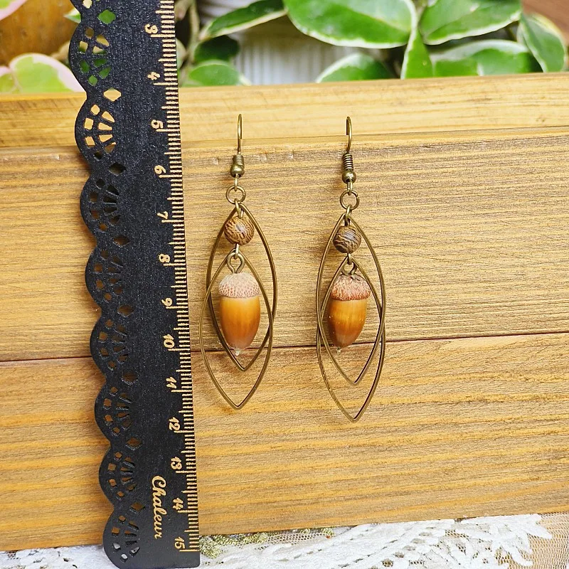 Vintage Plant Drop Earrings Creative Natural Plant Boho Earring Unique Natural Acorn Earrings Jewelry Wholesale Custom Packaging