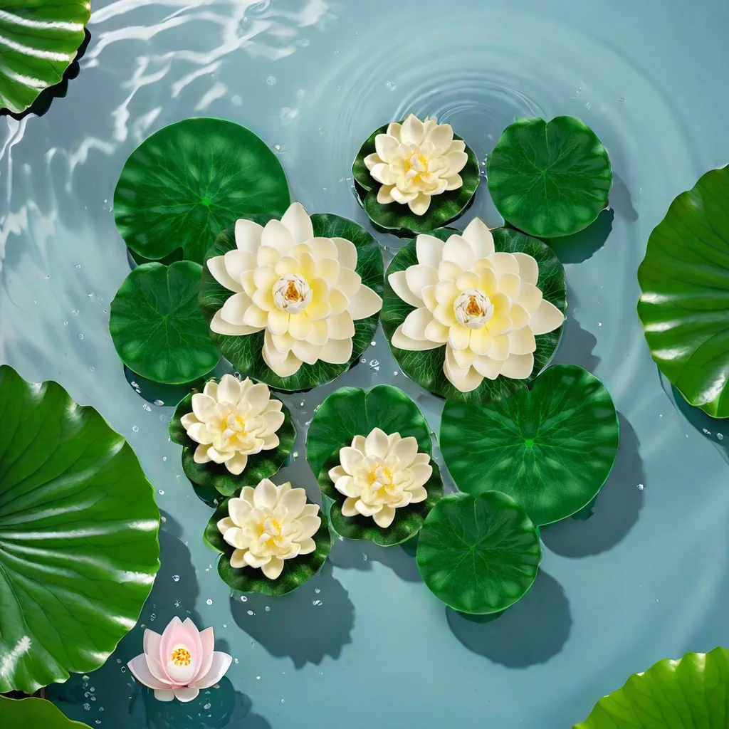 12 piece artificial lotus and leaf set - outdoor garden, swimming pool - fish pond decoration-White