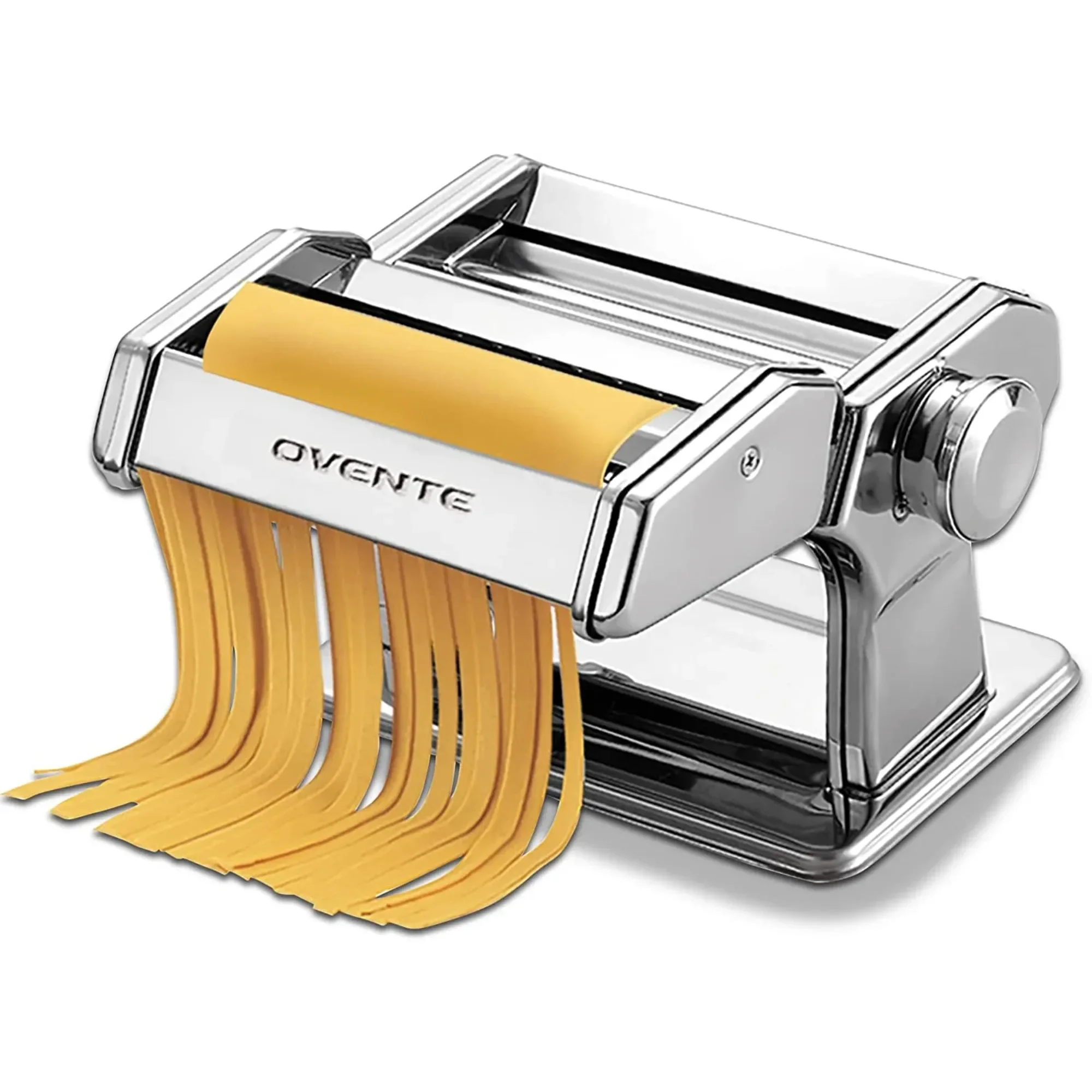 

Manual stainless steel pasta maker, 7 thickness settings (0.5 to 3 mm), easy to clean and store, silver