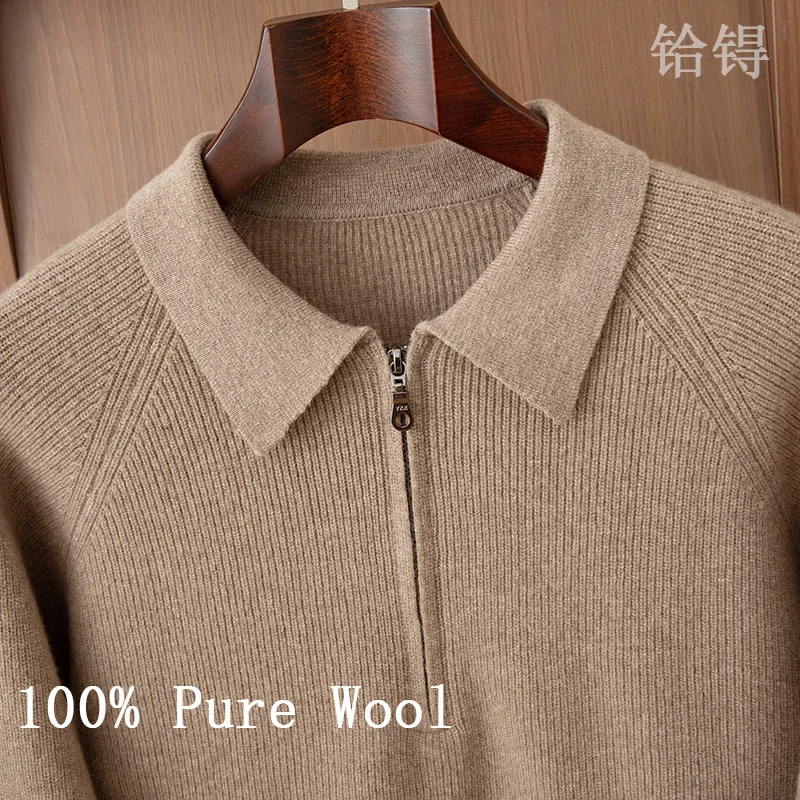 Woolen Sweater for Men in Autumn/Winter half Zipper Fashion POLO Shirt Casual Sweater Inner Layer Warm Solid color Base Sweater - Image 2