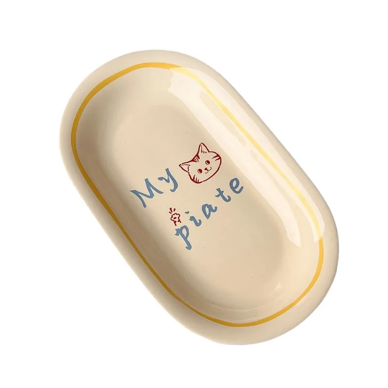 

Cream Cute Cat Ceramic Plate Mug Plate Oval Plate Salad Bowl Birthday Gift Tableware