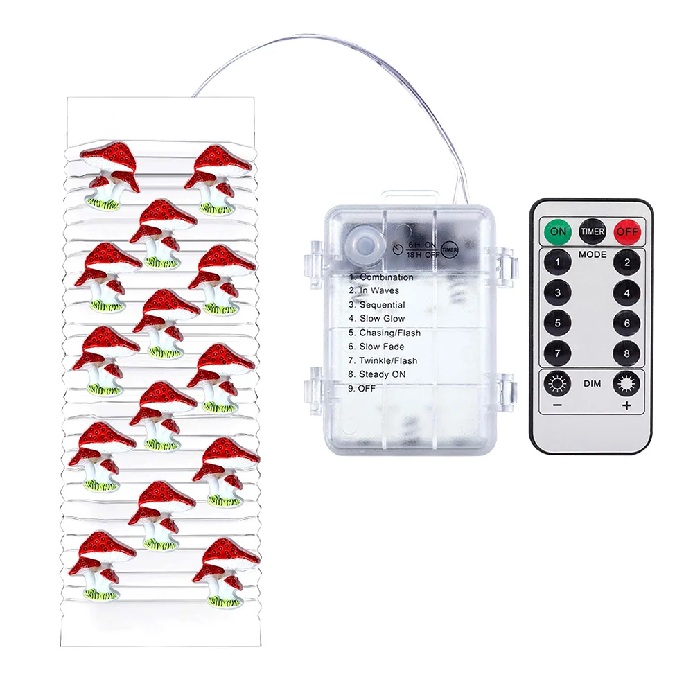 Battery/USB Operated Mushroom String Light With Remote Control 8 Modes 3 Meters For Potted Decoration Christmas Tree Garden