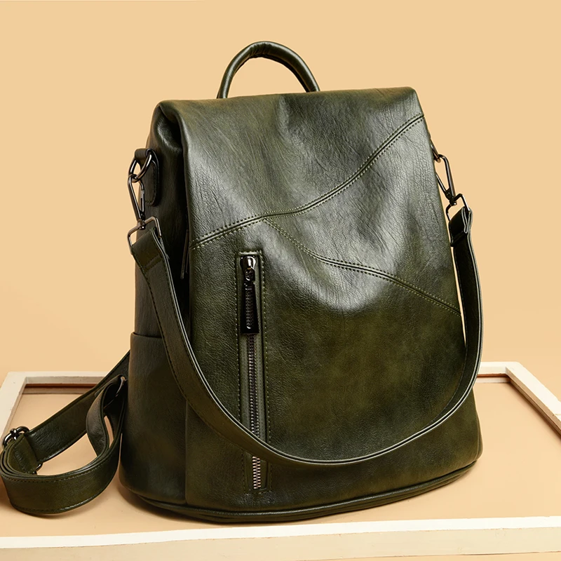 Anti-theft leather backpack women vintage shoulder bag ladies high capacity travel backpack school bags girls mochila feminina