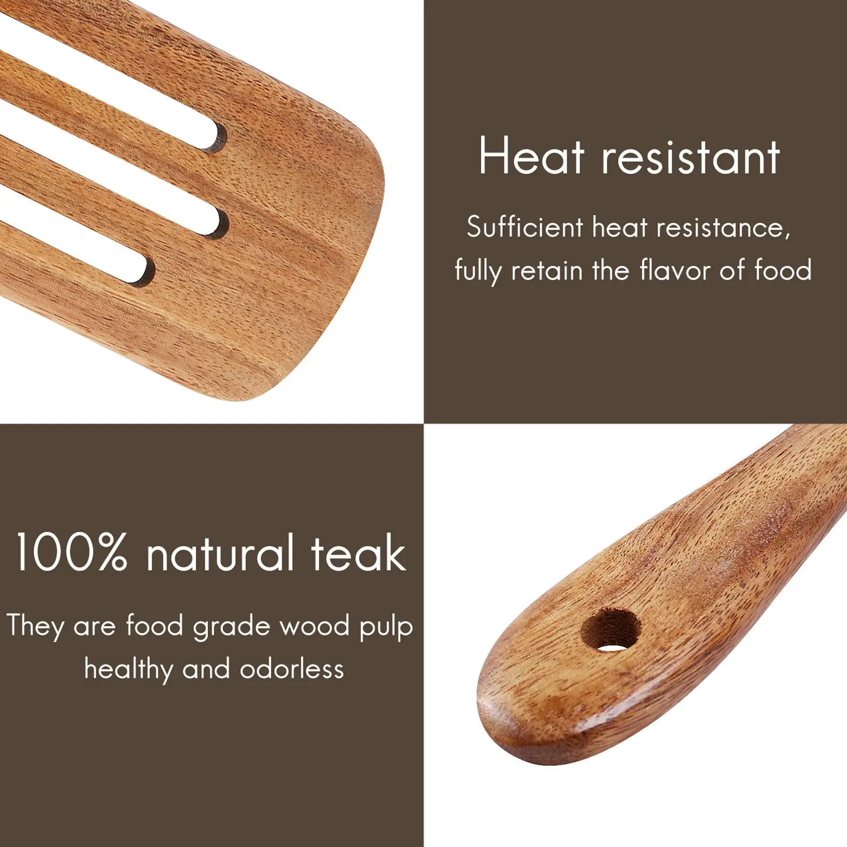 Juego de espátulas de madera de teca, espátula de madera resistente al calor, utensilios de cocina, antiadherentes cucharas de madera, 6 piezas