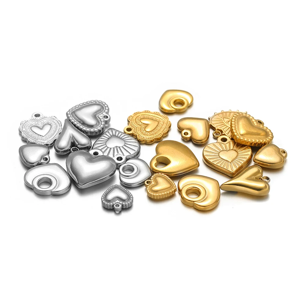 Pendentifs en forme de cœur en or plaqué sous vide, 5 pièces, breloques de collier en acier inoxydable pour Bracelet, boucles d'oreilles, résultats de bijoux tendance, fabrication de bricolage