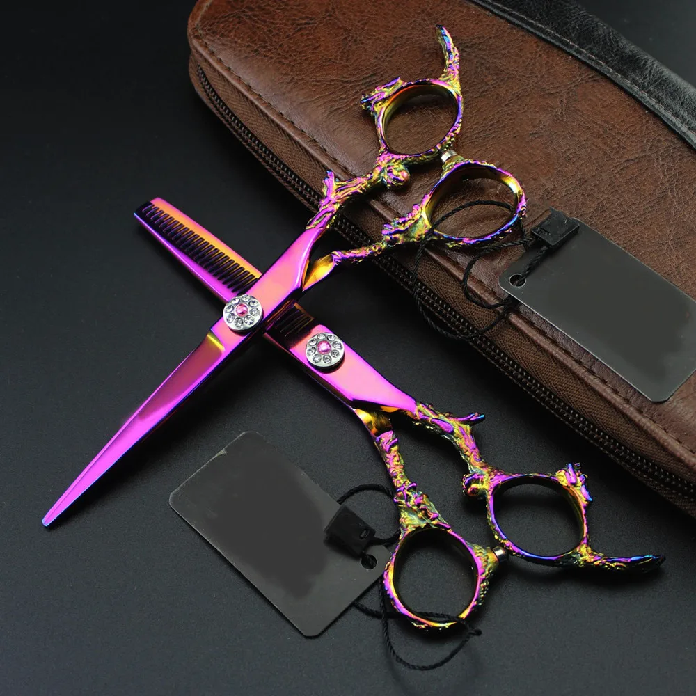 Professional JP 440c steel 6 \'\' Gem Dragon Purple cut hair scissors haircut thinning barber cutting shears hairdressing scissors