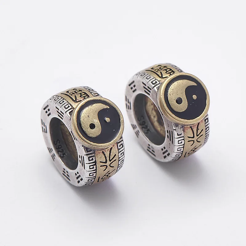 

Bagua Taiji Lucky Pearl s925 Серебряный ретро-подвеска с шестью персонажами и мантрой