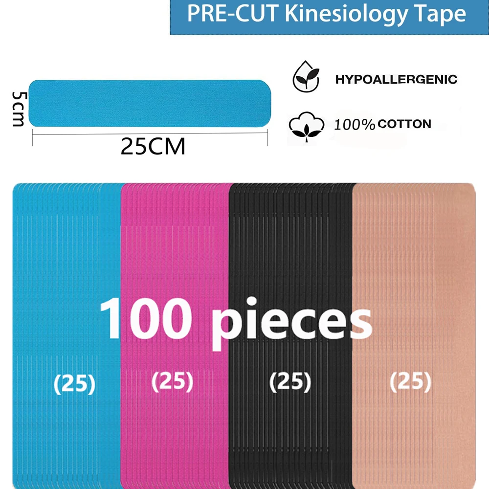 Cinta de kinesiología Pro Athletic Sports(100 tiras de Carga Mixta), cinta atlética elástica impermeable, alivio del dolor muscular, soporte para