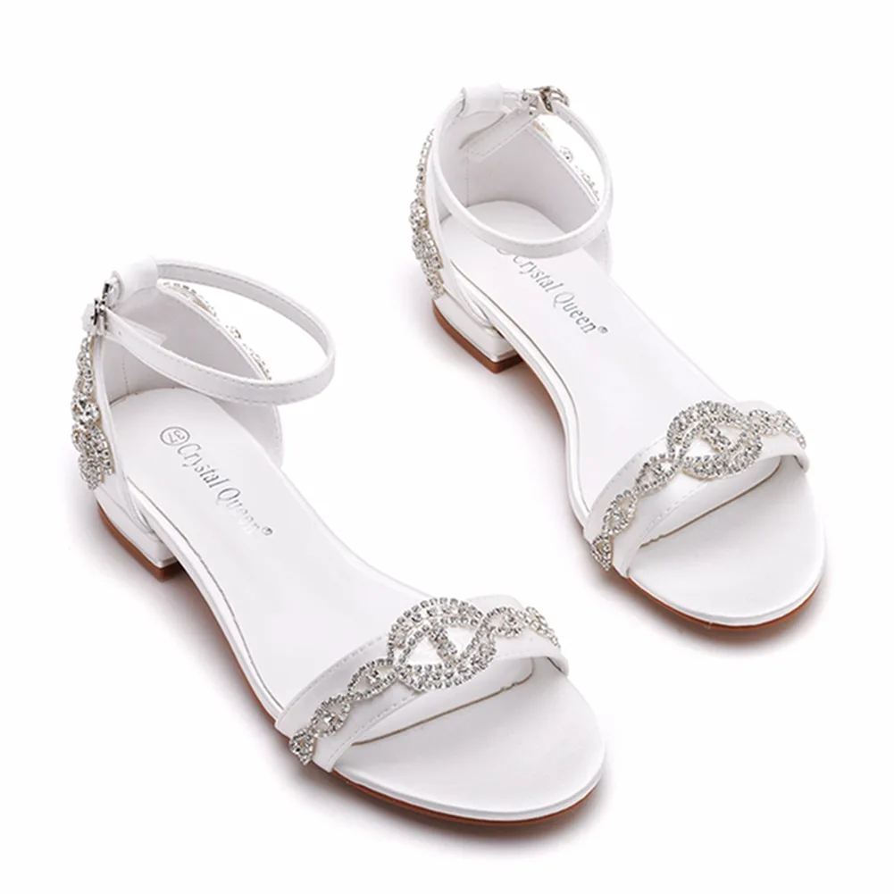 Stile tacchi alti donne Sexy décolleté sandali Open Toe strass matrimonio seta 2CM tacchi quadrati tacchi bassi scarpe donna Street Style