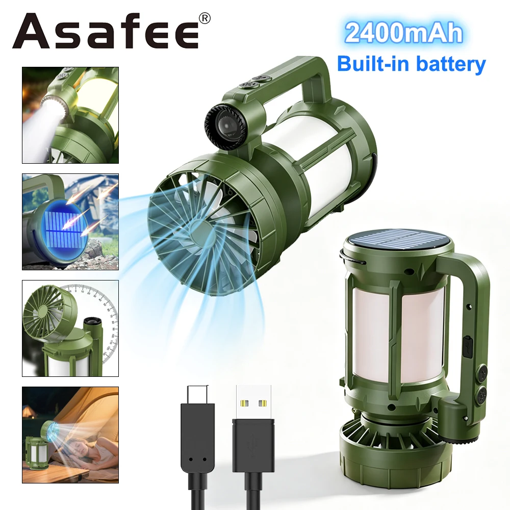 Asafee CH-F806 Multi-Function Portable LED Camping Lamp With Cooling Fan Rechargeable Torch Emergency Waterproof Outdoor Lantern
