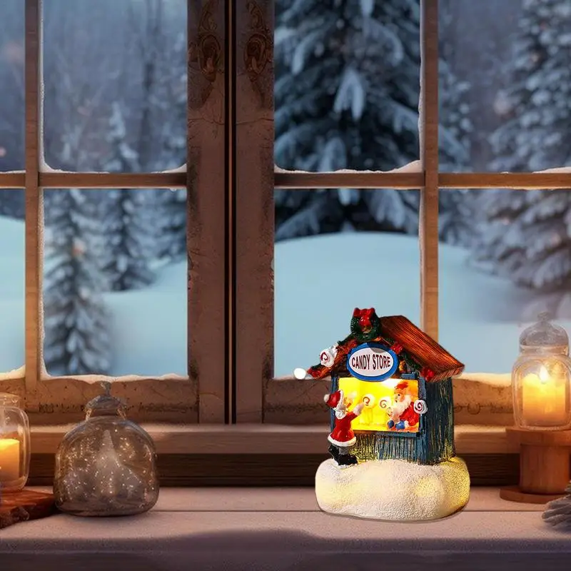 تمثال لمنزل عيد الميلاد بضوء LED ، ديكور منزلي ، زينة متوهجة من الراتنج ، حرفة متجر سانتا ، أحدث هدية للعطلات للأطفال