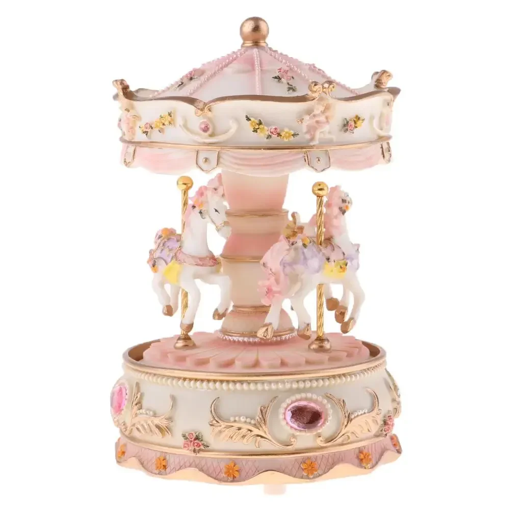 Toys Resin Gift Birthday Music Handcrafted Box Rotating Horse Anniversary Decorative Collectibles Crafts Carousel Home