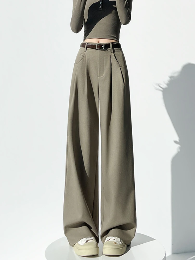 Spodnie damskie z wysokim stanem, ocieplane, dopasowane, codzienne, jesienno-zimowe, modne, z prostymi nogawkami, szerokie spodnie z szerokimi nogawkami.