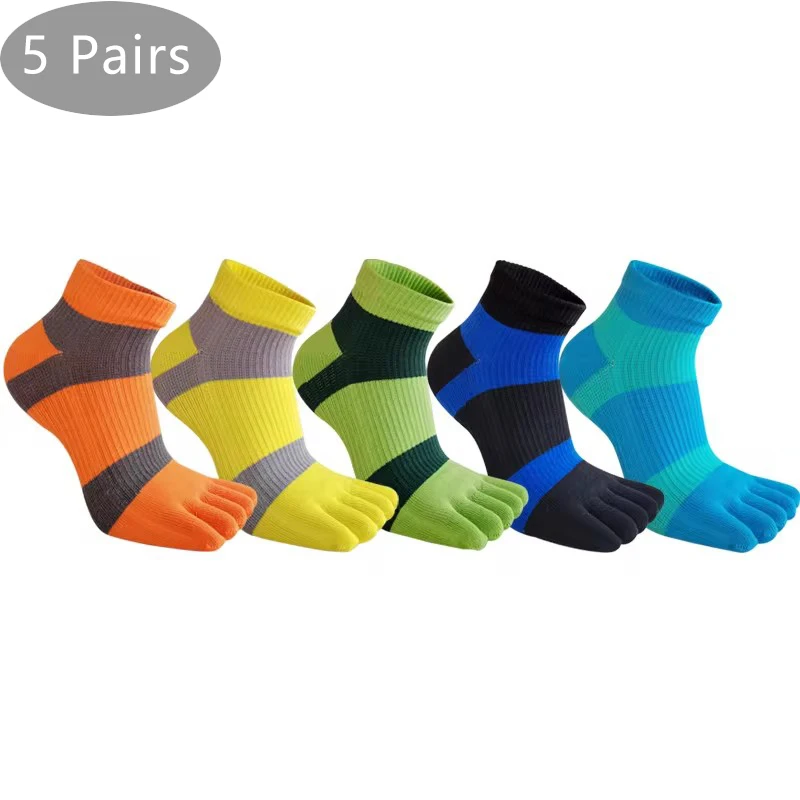 

5 Pairs Sport Toe Ankle Socks Compression Cotton Striped Colorful Bike Run Sweat-Absorbing Deodorant Invisible 5 Finger Socks