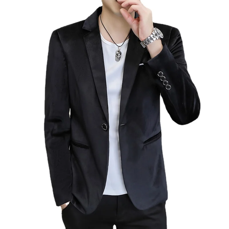 Red Slim Suit Jacket Men\'s Long Sleeve Single Button Dress Coat 2024 Spring New Teenagers Blazers Blue Green Black Male Tops