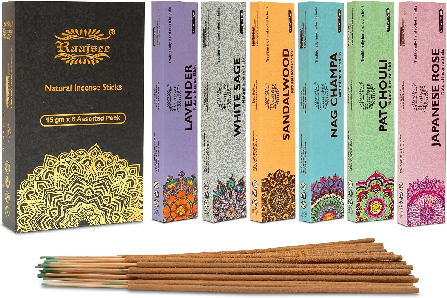 Natural Incense Sticks 6 Pack Mixed Scents Gift 90g Hand Rolled