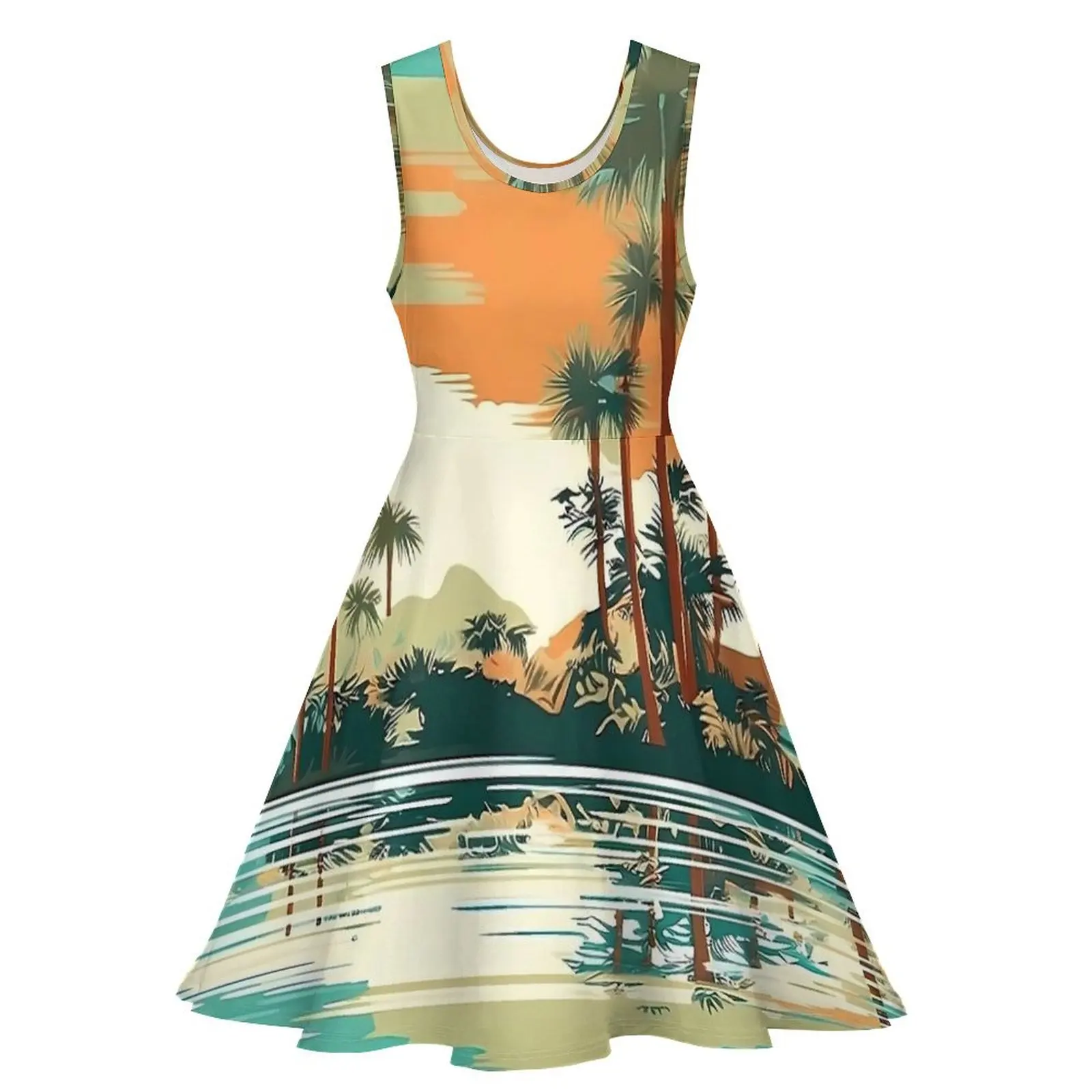 Hawaiian Dress Florida Travel Poster Sexy Dresses High Waist Aesthetic Design Skate Dress Summer Oversized Vestido