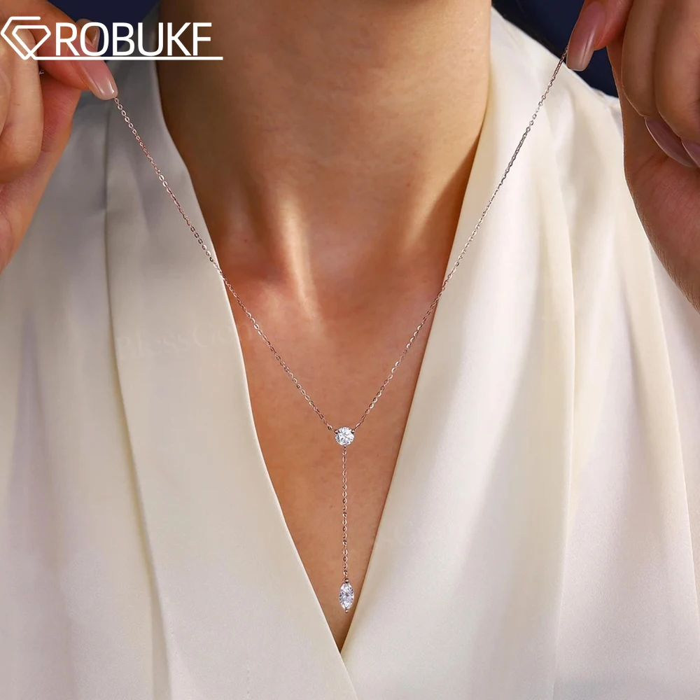 

Ожерелье с муассанитом 0,4 карата для женщин, стерлинговое серебро 925 пробы, Y-лариат, изящная цепочка-капля, длинное ожерелье с падающей маркизой, подарочные ювелирные изделия