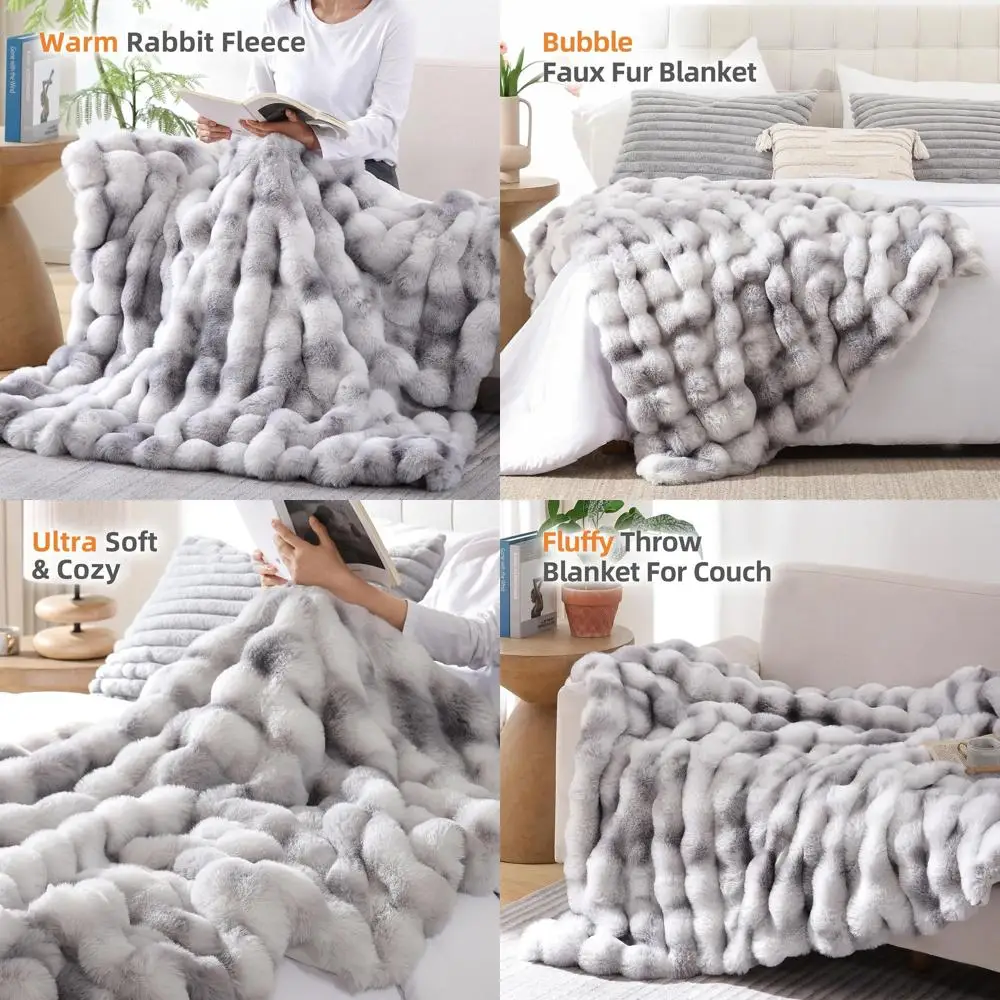 

Luxurious Tie-Dye Grey Faux Fur Blanket, 60x80, Plush and Cozy for Sofa, Bedroom, Living Room