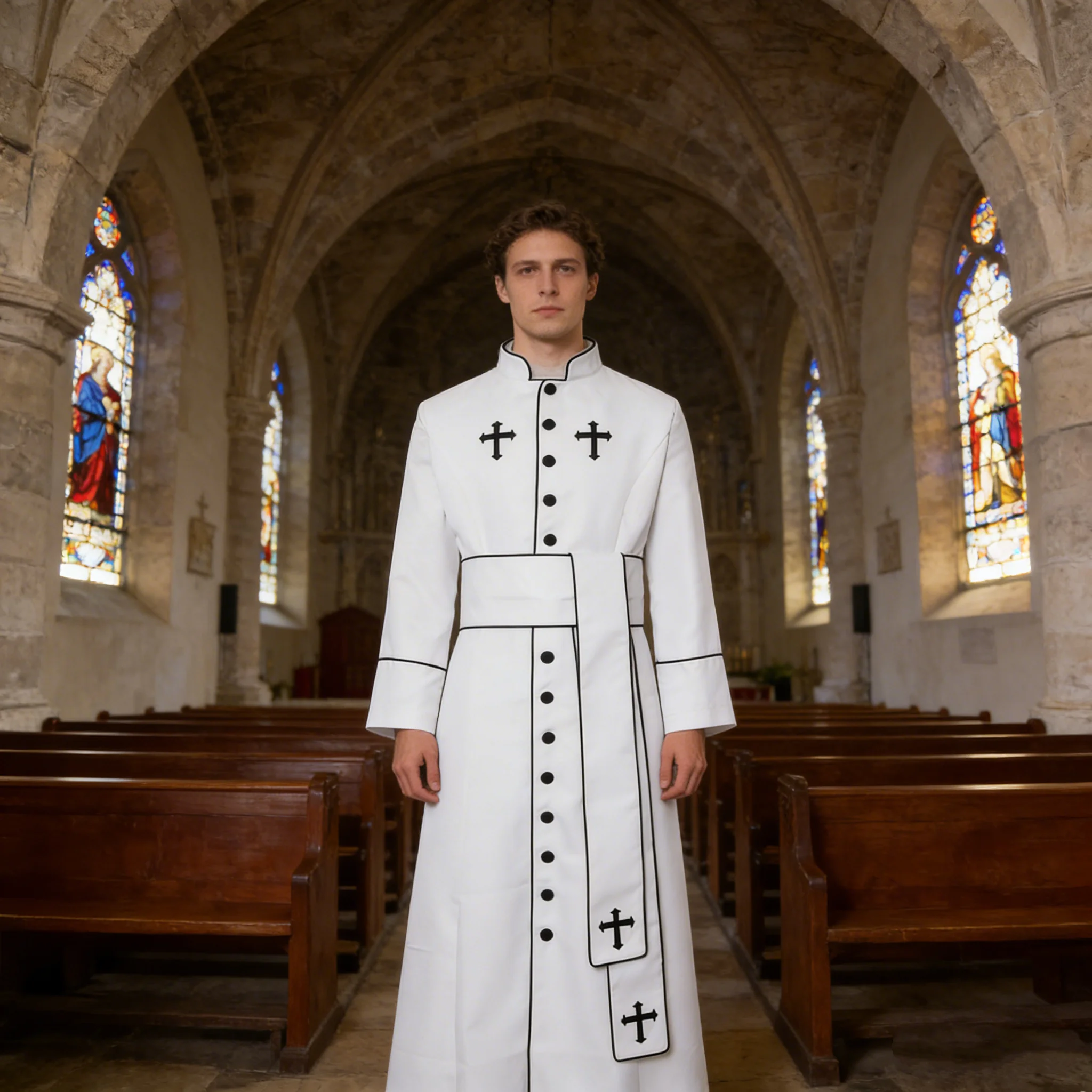 

Medieval Priest Cosplay Costume Pastor Church Robe Clergy Fancy Dress
