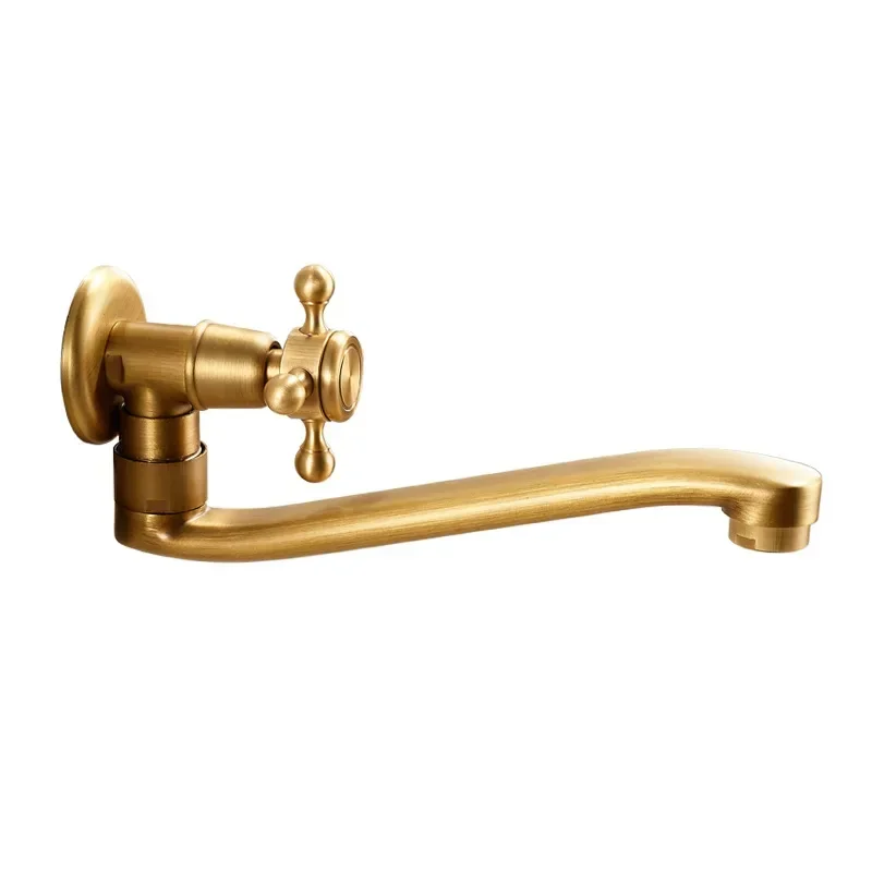 

Extended antique copper single cold faucet outdoor mop pool outdoor wall type washing machine European retro rotatable