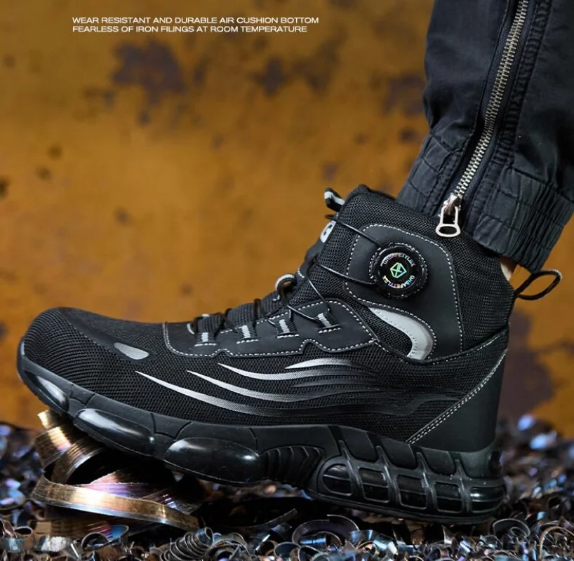 أحذية أمان رجالية عالية الجودة أحذية أمان للعمل أحذية رياضية بمقدمة من الفولاذ وزر دوران مضاد للسحق ومضاد للثقب أحذية أمان من الفولاذ