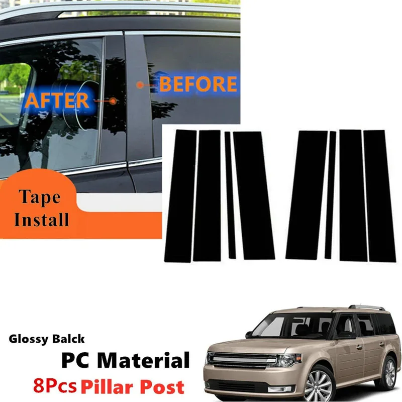 8PCS Car Window Pillar Posts Door Trims Cover for Ford Flex WITHOUT KEYPAD Cutout 2009-2019 Accessories