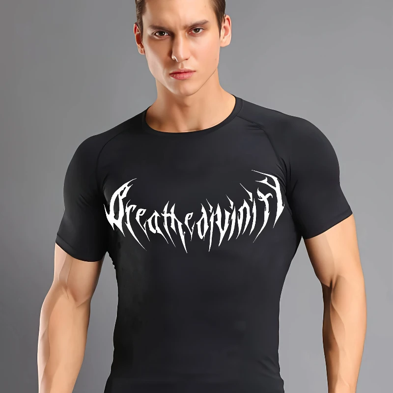 

Men's sports short-sleeved T-shirt, breathable and elastic, breathable printed gym and running exercise T-shirt | Bold graphic T