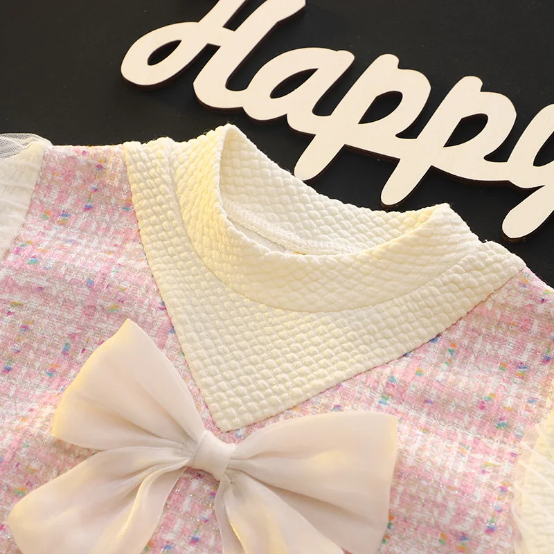 Elegant Children'S Dresses For Girls Fashion Bow Long Sleeve Princess Kids Birthday Party Dress Spring Soft Baby Clothes Outfit