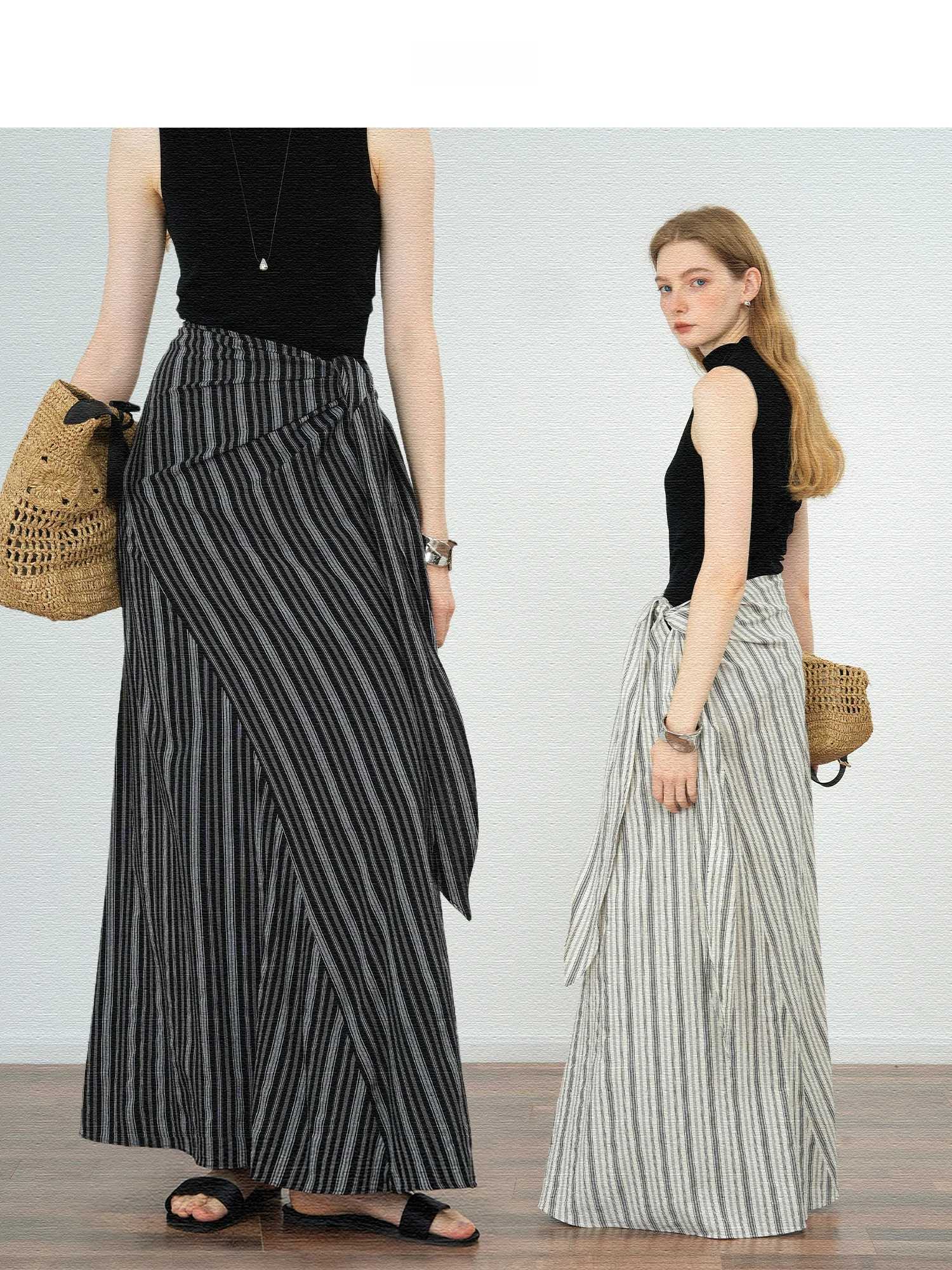 

Элегантная романтичная юбка макси с завязками, завышенной талией и полосками для женщин, повседневный стиль, А-силуэт, свободный крой