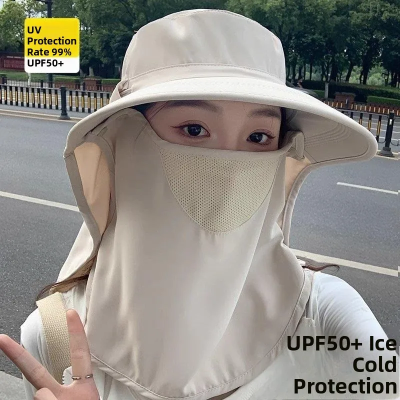 

2026 New Large Brim Fishing Cap Sunscreen Scarf Outdoor Unisex Summer Hat Ladies Neck Protection Integrated Face Mask
