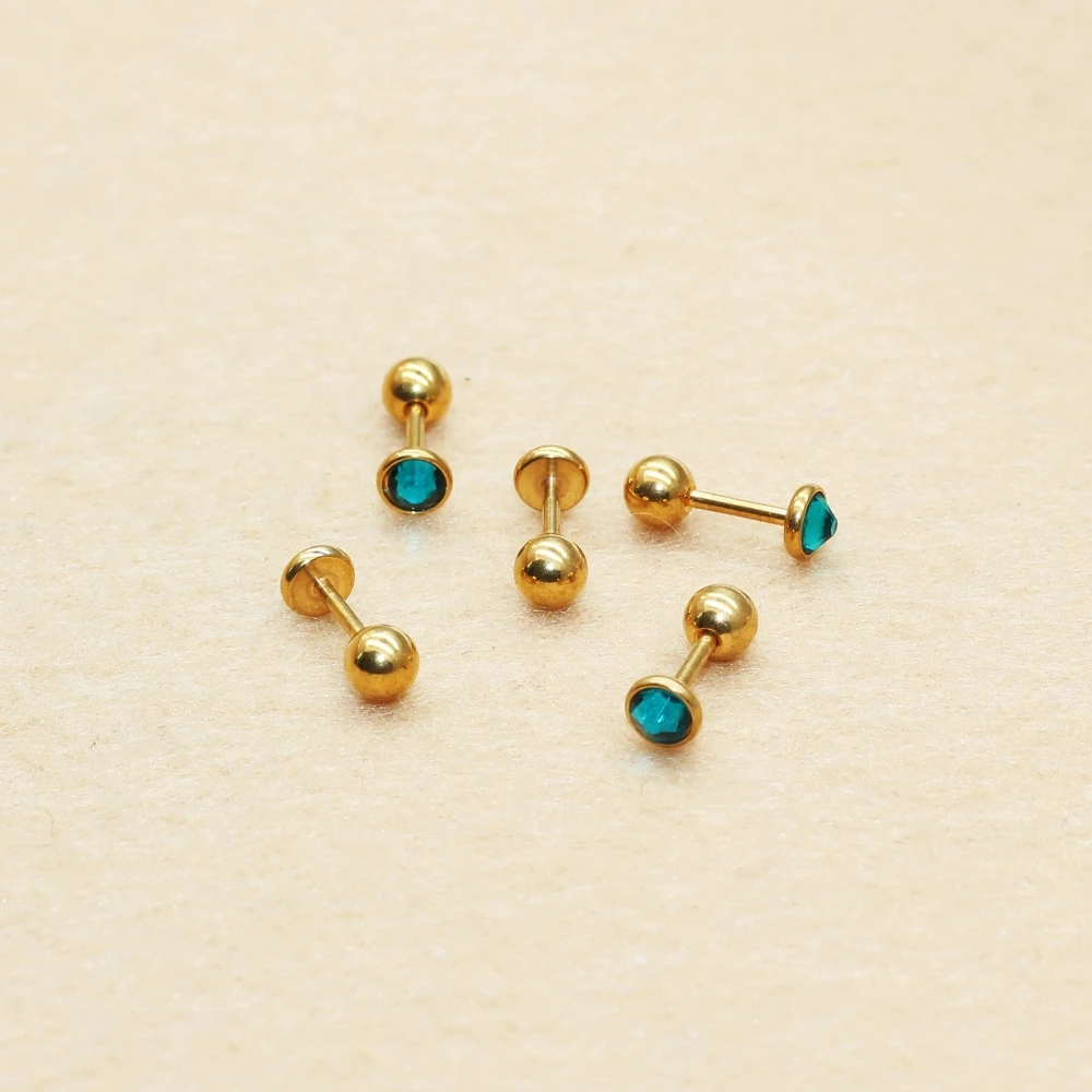 18G Edelstahl-Ohrstecker mit Seeblauen Steinen, Schraubverschluss, Antiallergisch, Farbbeständig, 1,0 mm x 6 mm Zirkonia-Nadelstift-Ohrringe – Detail 2