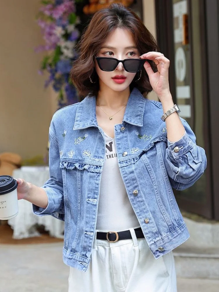 

Женский джинсовый джинсовый джинсовый джинс с вышивкой, свободный крой в Корейском стиле, осень 2023, Новое поступление, повседневный прямой топ-мавпа