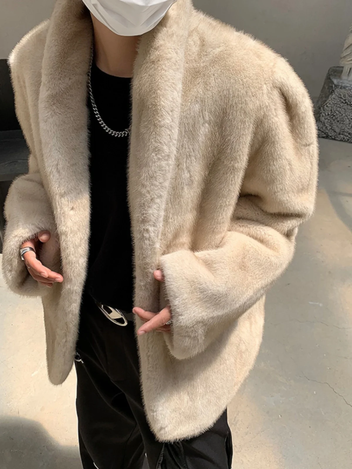 

Мужская утепленная теплая меховая куртка из искусственной кожи для зимы, повседневная, с длинными рукавами, стандартной длины, модная