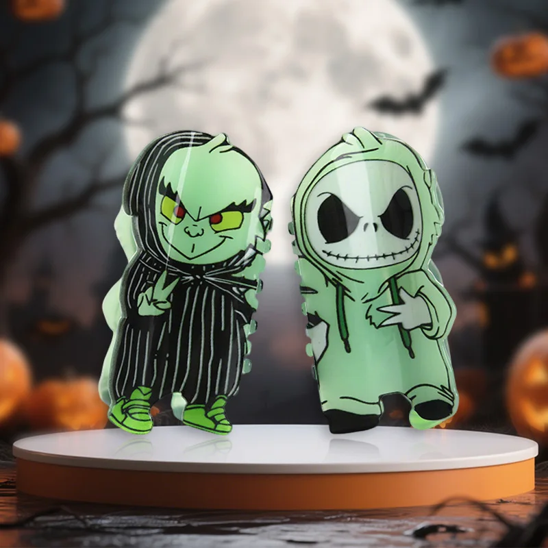 

Luminous Skull Hair Claws Halloween Horror Series Acrylic Claw Clips Double Pattern Crab Hair Clips Hair Accessories for Girls