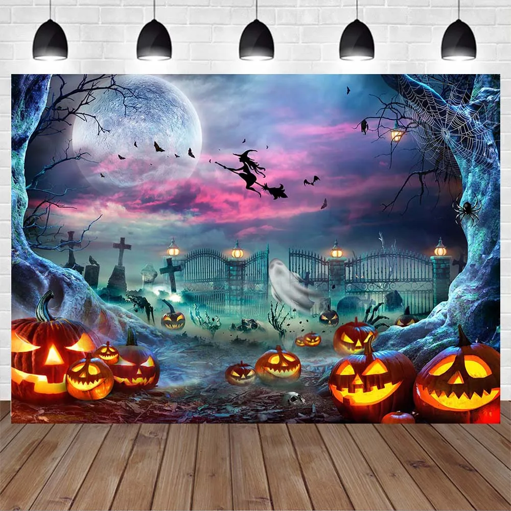Mocsicka Halloween Backdrop Gravestone Cross Darkness Moon Ghastly Baby Portrait Photography Background Studio Photo Shoot Props