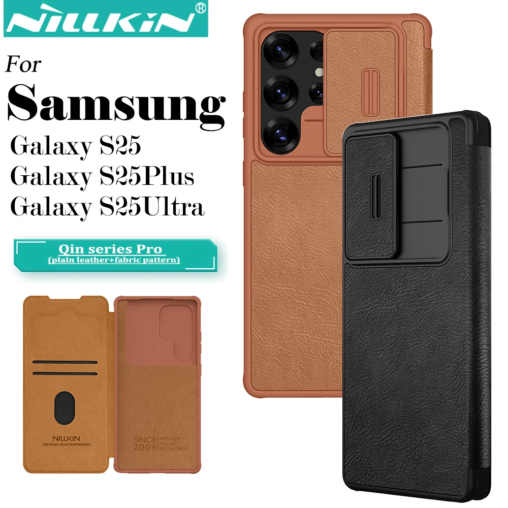Кожаный чехол Nillkin для Samsung Galaxy S25 Ultra S25+ S25 Plus Qin Pro, однотонный кожаный тканевый чехол с слотом для карт, задняя крышка Кожаный чехол Nillkin для Samsung Galaxy S25 Ultra S25+ S25 Plus Qin Pro, однотонный кожаный тканевый чехол с слотом для карт, задняя крышка