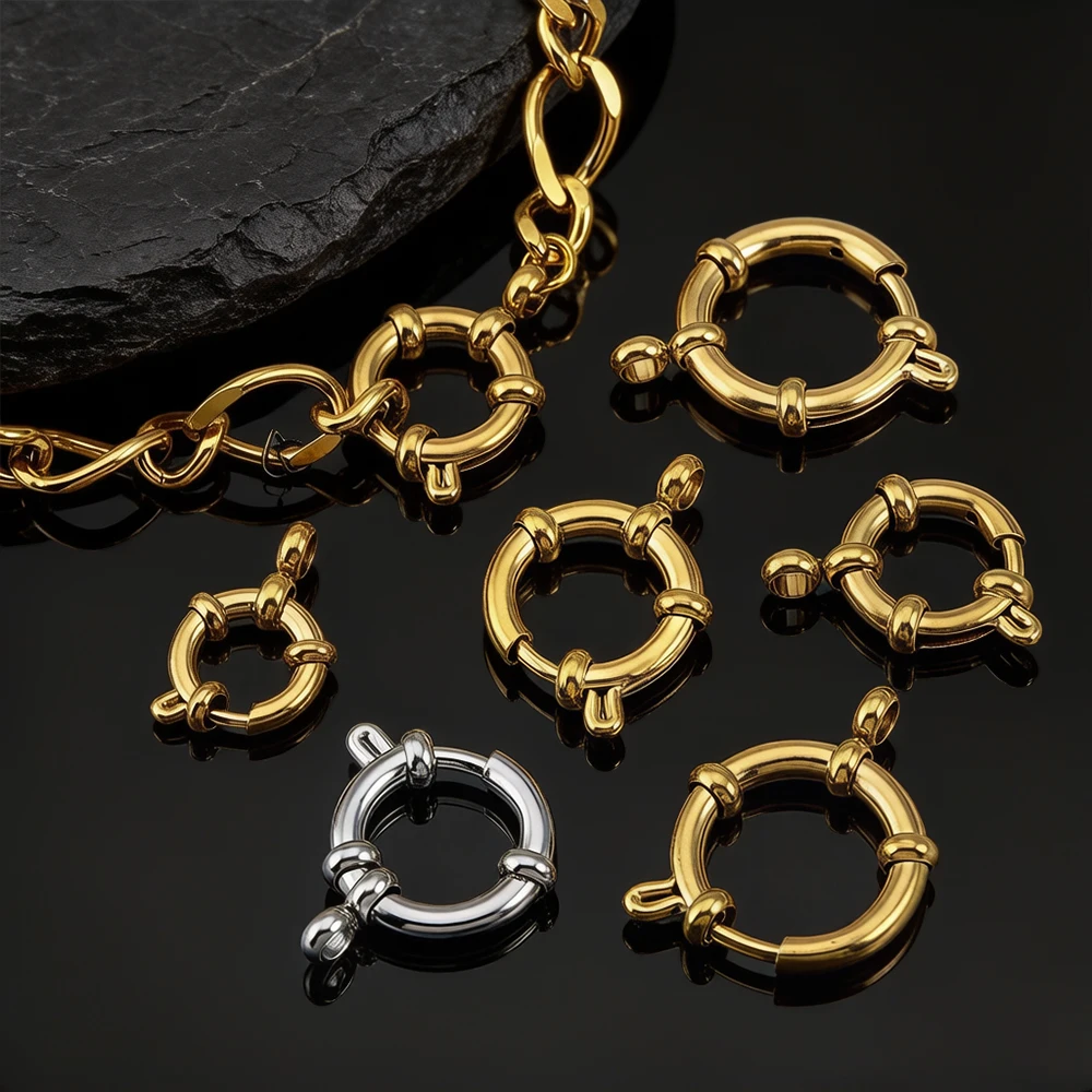 

No Fade 4pcs Stainless Steel Spring Clasps Round Closures With Jump Rings Connectors For DIY Necklace Bracelet Jewelry Making