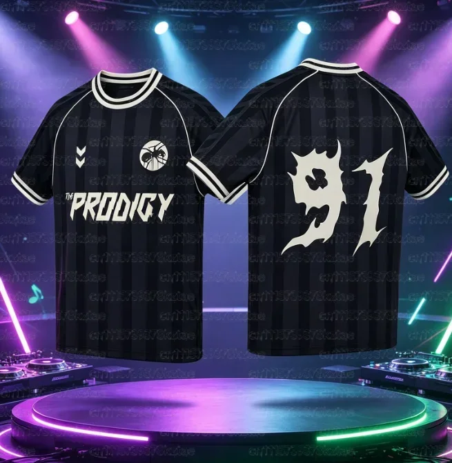 2026 The Prodigy 3D-Druck Fußball-T-Shirt für Fans, atmungsaktive Sommer-Trikots, lässige Herren-Tops mit Rundhalsausschnitt, Eltern-Kind-T-Shirts – Detail 4