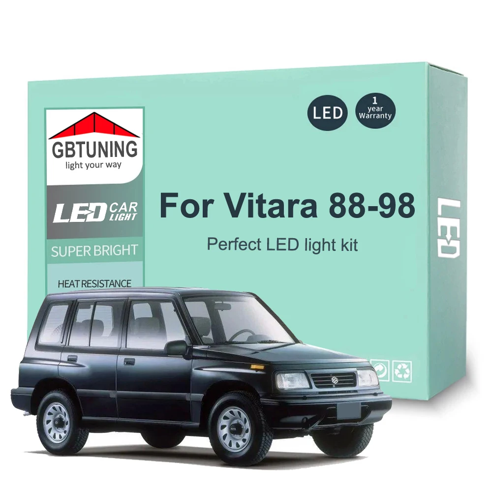 9-częściowy zestaw żarówek wewnętrznych LED do Suzuki Vitara MK1 1988-1998 Akcesoria samochodowe Canbus Dome Trunk Lampka sygnalizacyjna tablicy rejestracyjnej