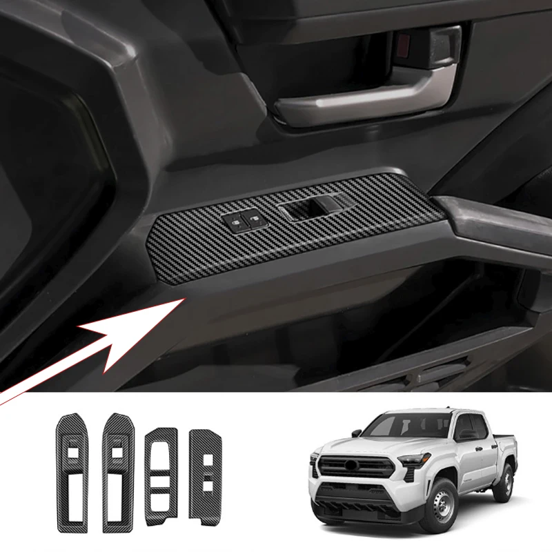 

Car Stainless Steel Carbon Fibre Accessories For Toyota TACOMA 2024 ABS Chrome Window Rises Cover Glass Switch 4PCS