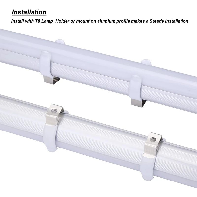 ABRE-25Pcs Stainless Steel Clip Holder Fluorescent Tube Lamp Mounting Bracket To Hang T8 LED Tube Light Tubes Lampholder