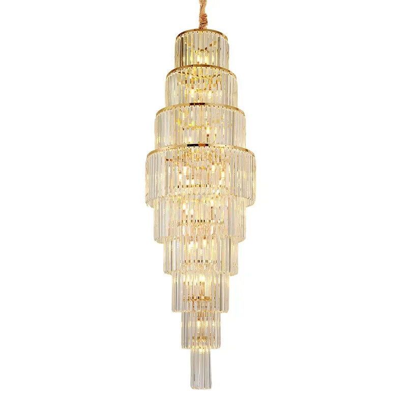 

Creative Led Luxury Crystal Staircase Chandelier Lighting Decor Large Classic Cristal Hotel Living Room Spiral Long Pendant Lamp