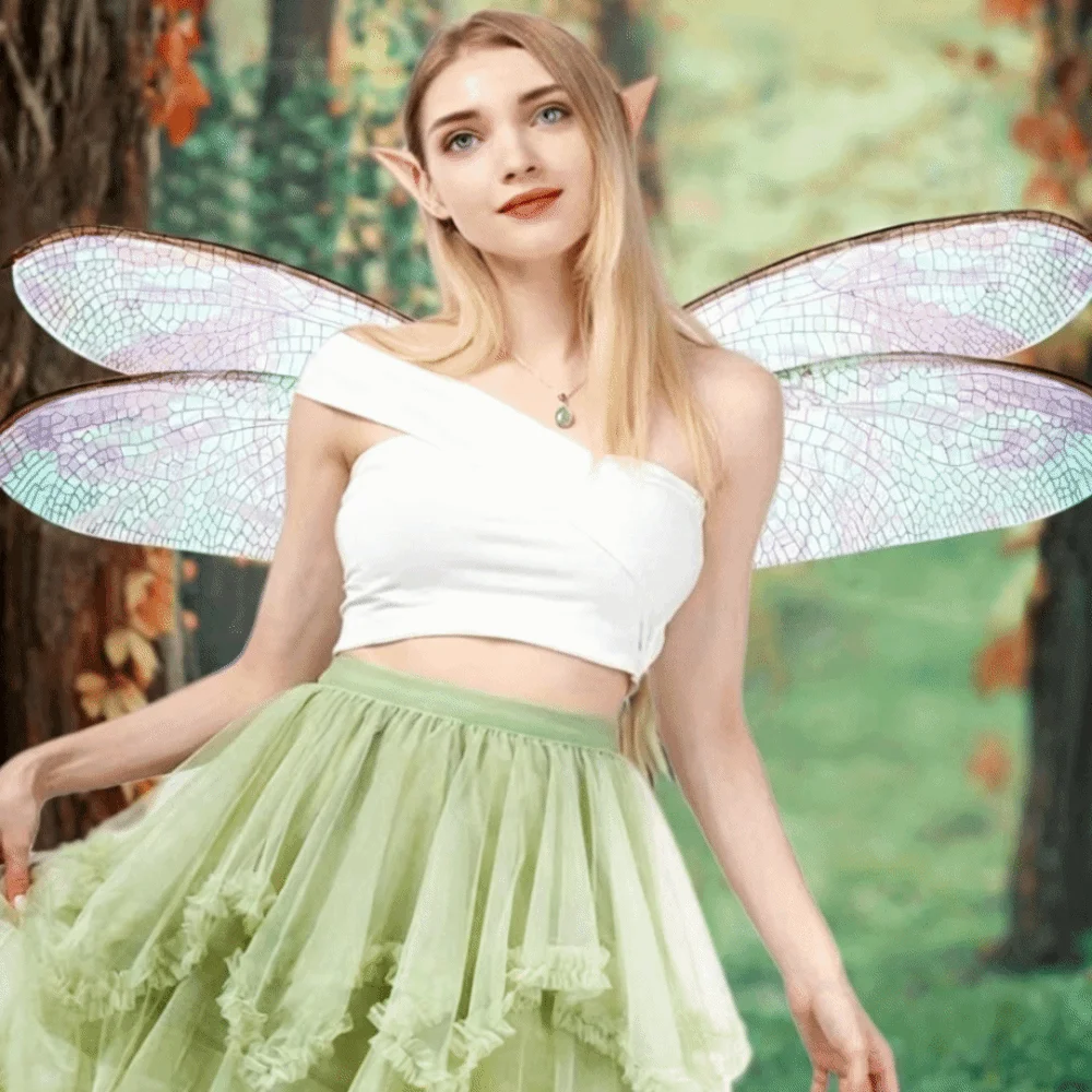 Cute Polyester Dragonfly Wings Iridescent Shimmer Fairy Elf Wings Lightweight Large Costume Wings Halloween