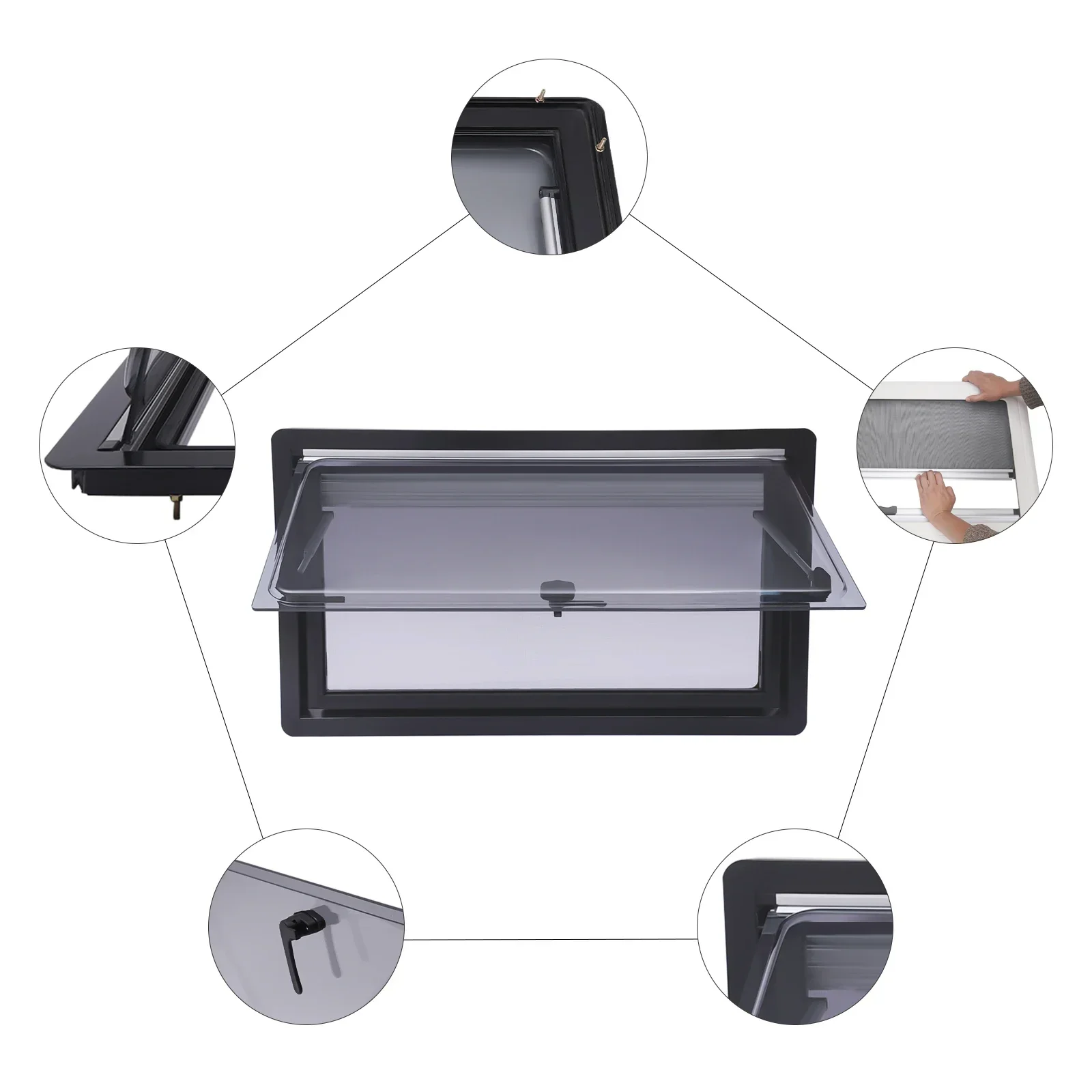 

900*500mm RV Camper Caravan Extrapolated Ventilation Window 70° Vent Hatch Side Window ,US Stock, 35.43 x19.68in