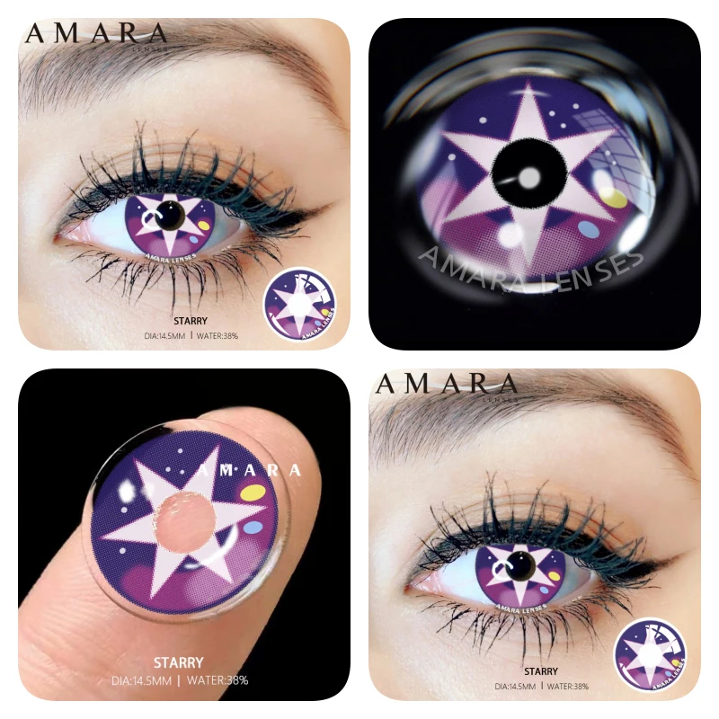 AMARA Yellow Contact Lenses for Eyes 2pcs Anime Cosplay Colored Lenses Purple Crazy Halloween Lenses Contact Lens Beauty Makeup