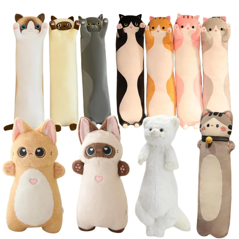 Kawaii Cat long Pillow Plush Soft Long Cat Plushies Boyfriend Plush Toys Stuffed Pause Animal Sleep Pillow Kids Girls Gift Doll