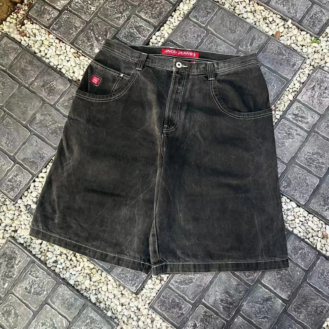 Shorts jeans com impressão de caveira para homens e mulheres, calças retrô e grandes, hip hop, rua americana, gótica, punk, gótica, nova, lavagem, calças de perna larga, Y2K