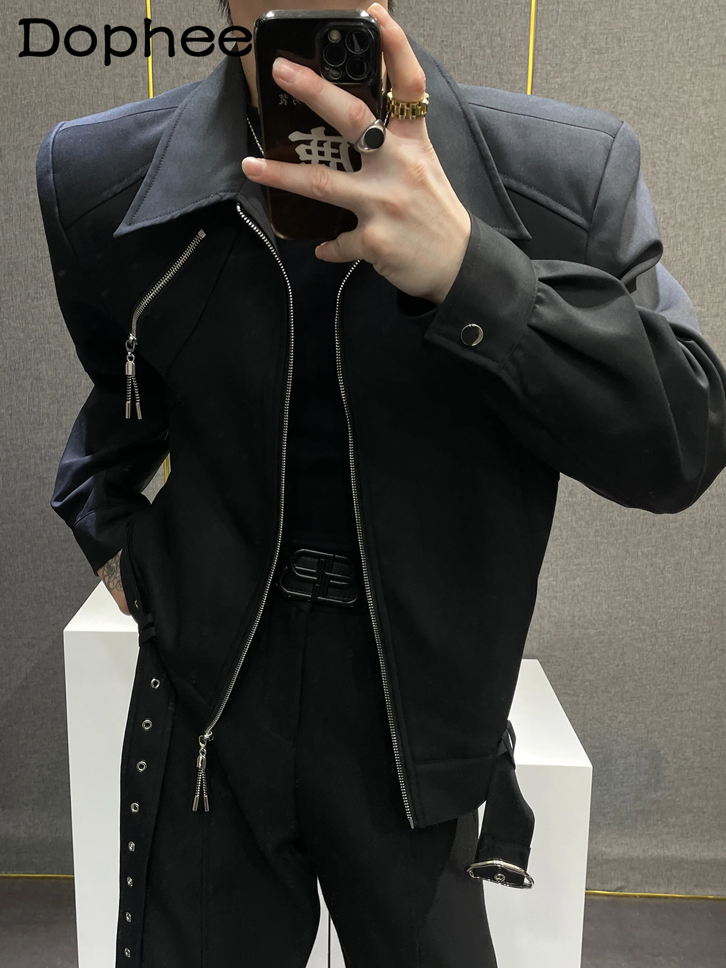 

American High Street Design Zipper Short Jacket Fashion Trendy Men's High-end Personality Cool Handsome Workwear Short Coat