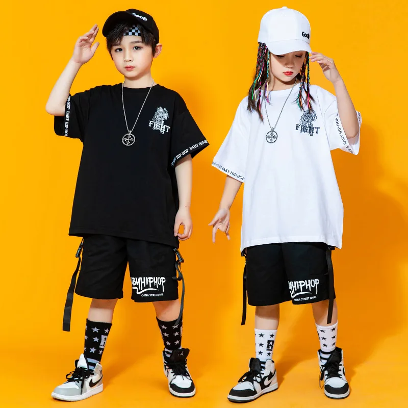 Kid Hip Hop Clothing Graphic Tee Oversized T Shirt Top Strap Summer Cargo Shorts for Girl Boy Jazz Dance Costume Dancing Clothes